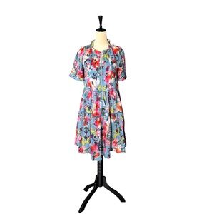 Sundance Annabelle Tiered Ruffled Flowy Floral 100% Cotton Short Sleeve Dress XS